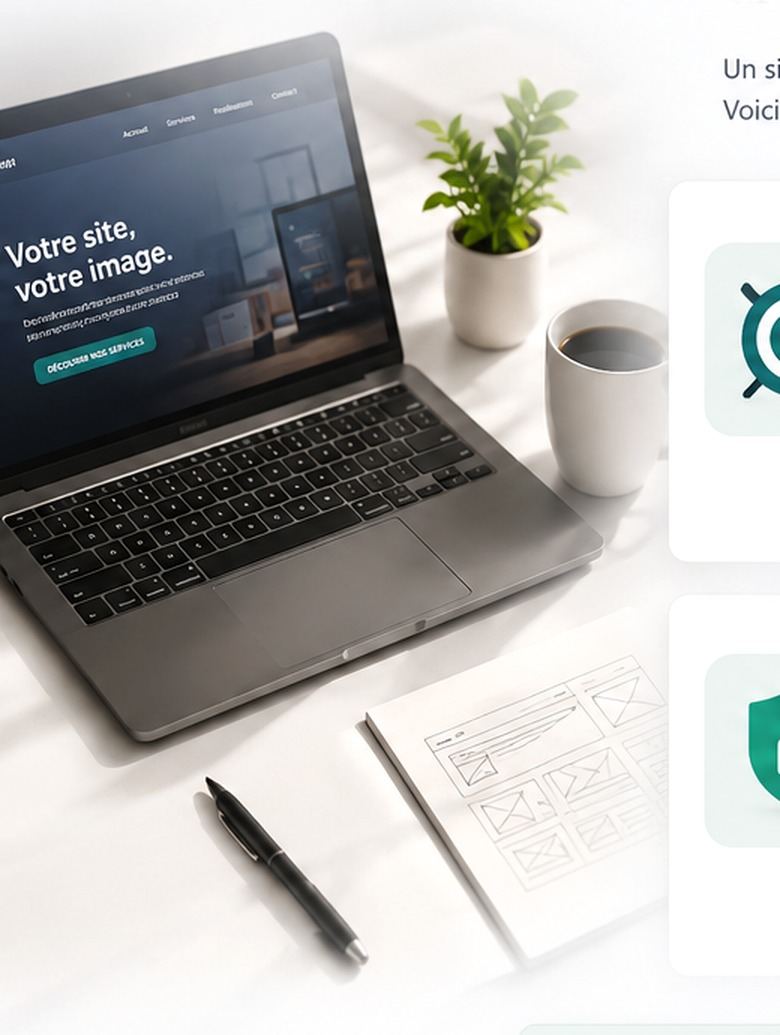Brief digital premium avec ordinateur portable, mobile et pr&eacute;paration de site web